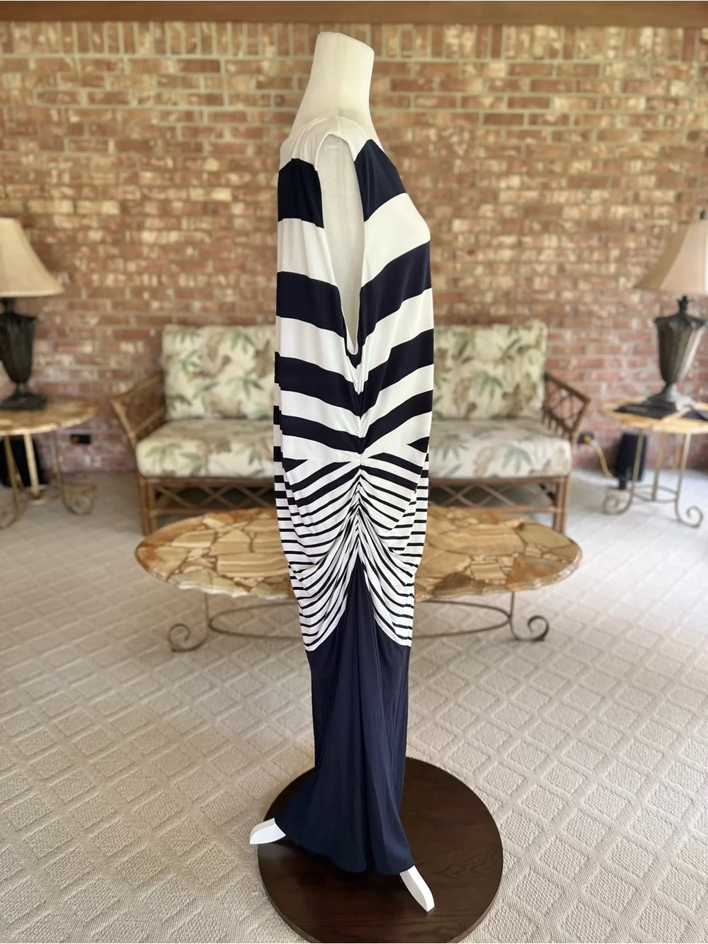 Soft Surroundings Vela Infinity Navy Blue White Striped Ruched Maxi Dress 3X